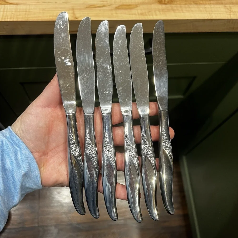 Oneida La Rose Stainless Premier Silverware 6 Dinner Knives Flatware